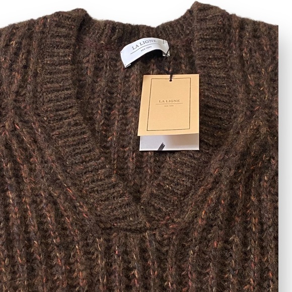 NWT La Ligne Sweater  V neck alpaca wool sweater, Brown, Size XS - Picture 11 of 15